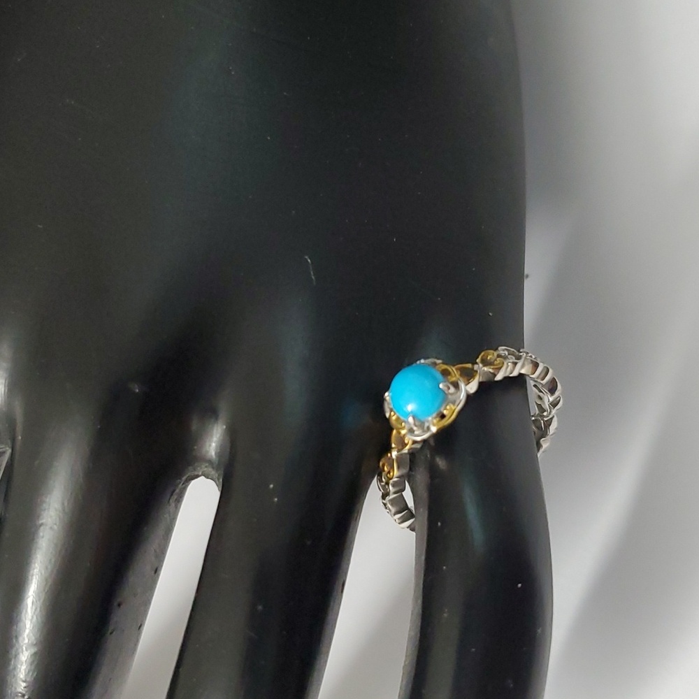 Sterling Silver 925 Sleeping Beauty Turquoise Gold Ring